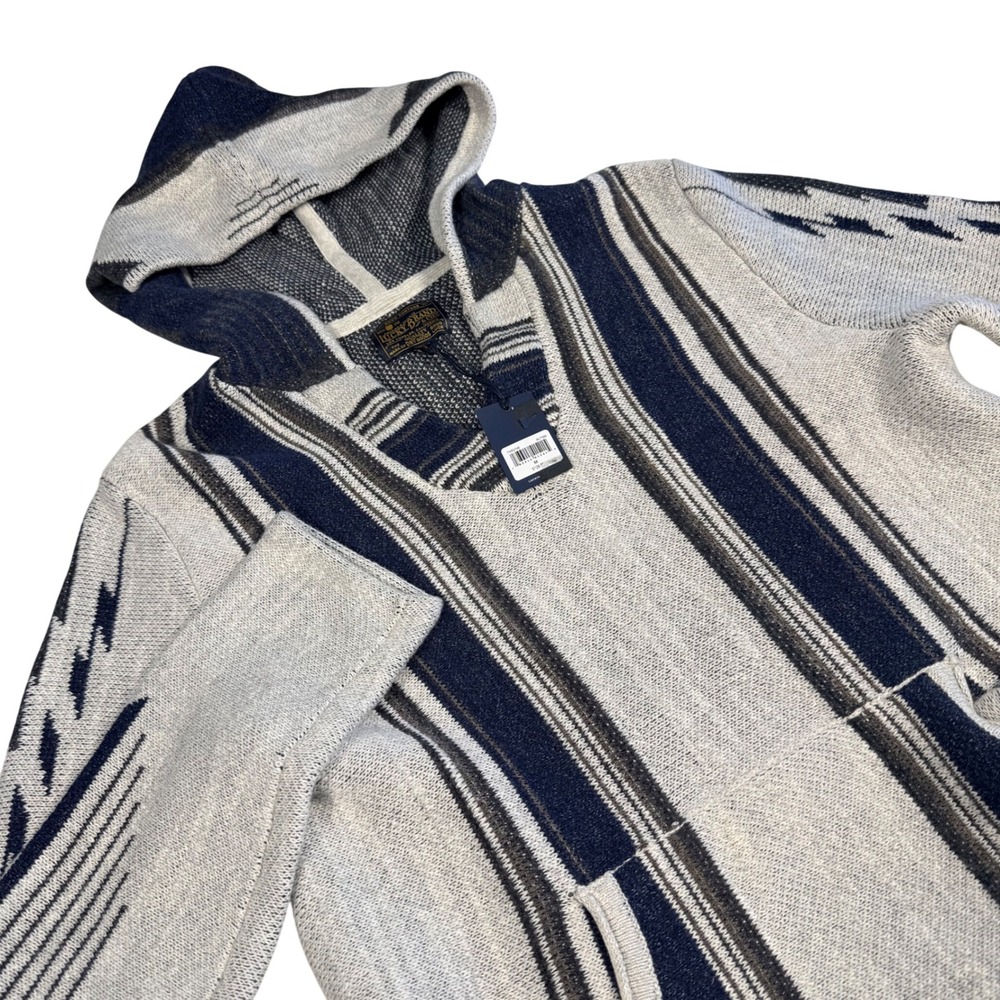 Lucky Brand Mens M‎ Baja Hoodie Gray Navy Pullover Surf Boho Skater Street Knit